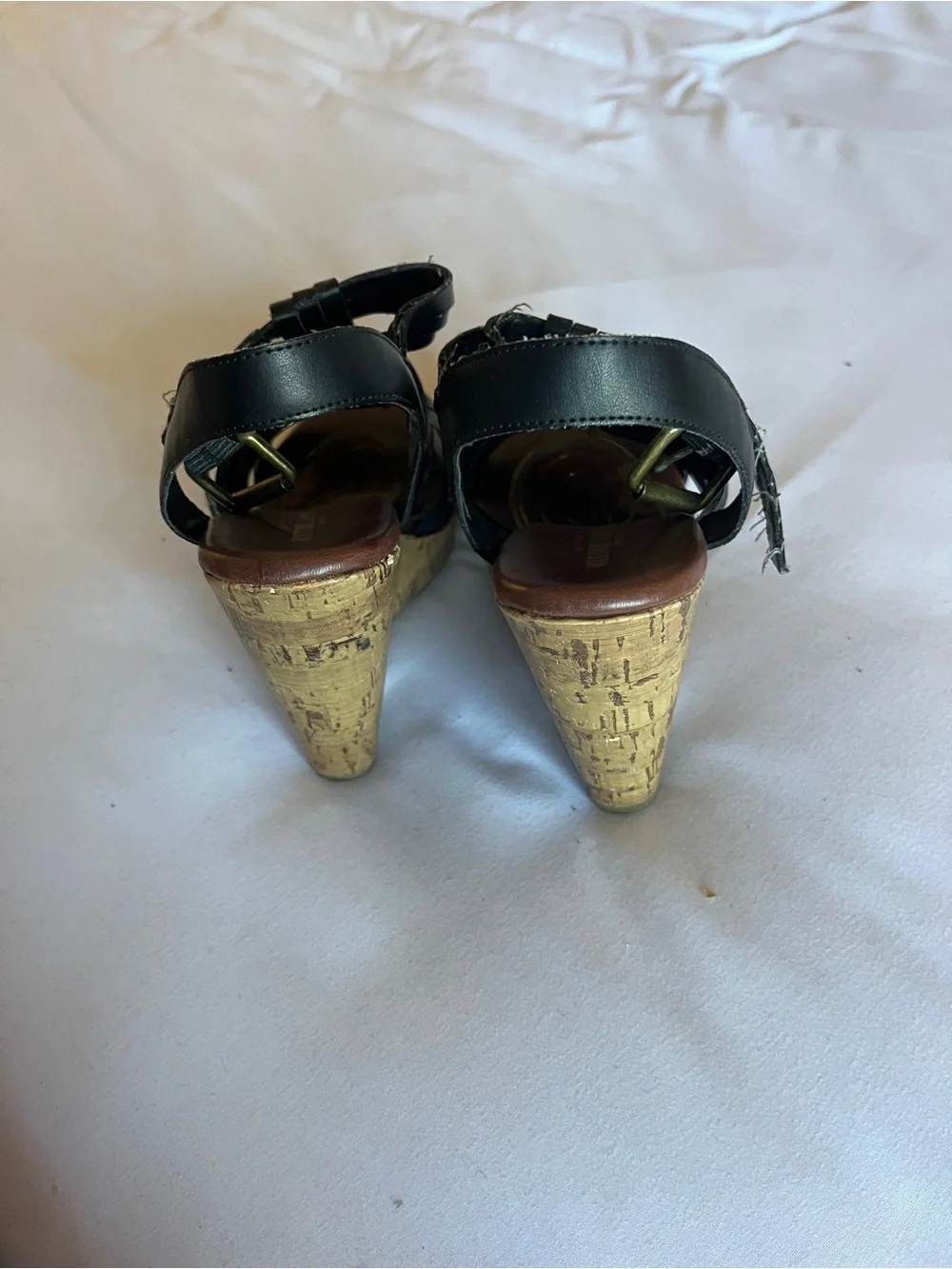 Mossimo Supply Co Black Cork Wedge Sandals Size 6.5 Strappy Heel 👡